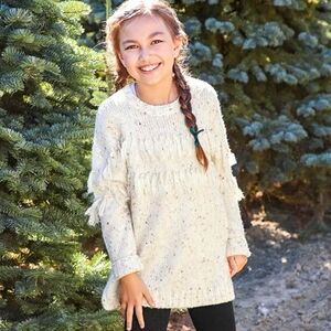 Matilda Jane Size 12 Girls Moments Turtle Dove Knit Fringe Sweater